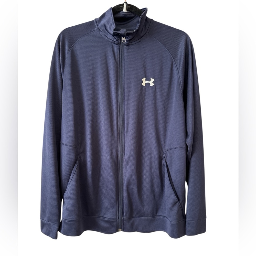 Men’s Size Medium Under Armour Blue Performance Zip Up Jacket with Mock Neck